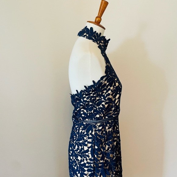 Lulu's Blue Halter Neck Sheath Midi Dress - Picture 6 of 11